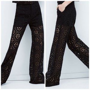 🌻 Zara | Wide Leg Embroidered Cut Outs Pants